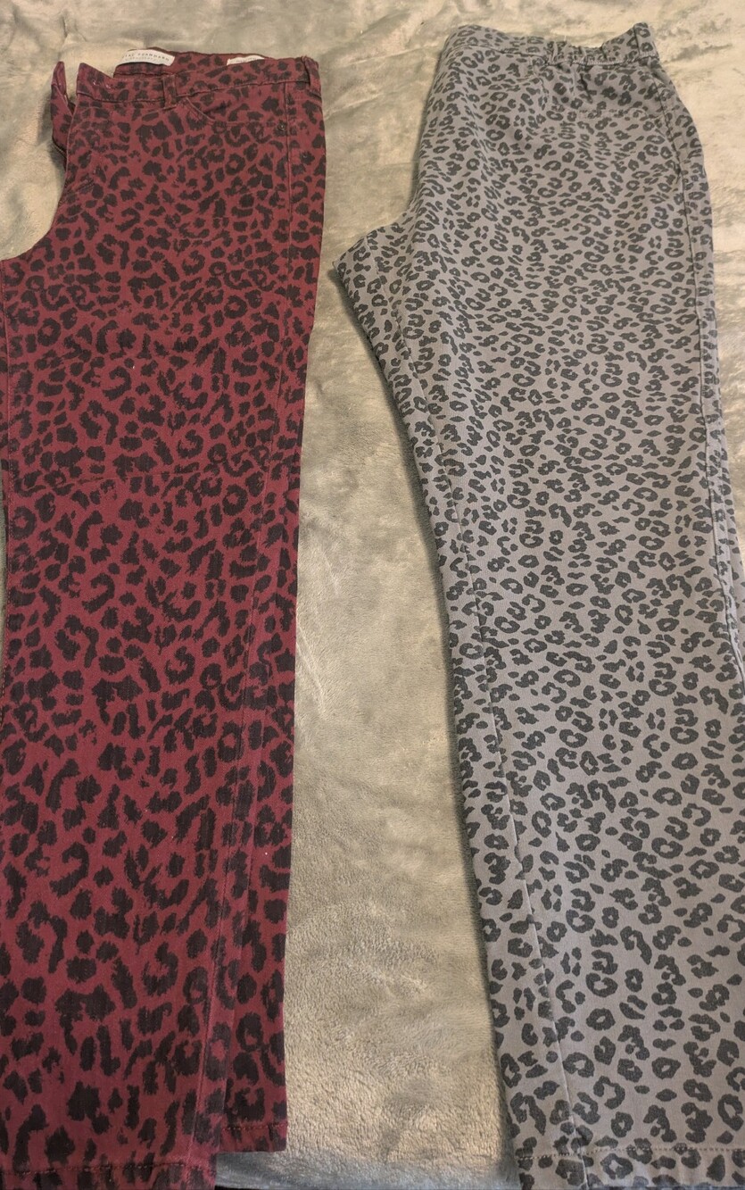 Youth's Leopard Print Skinny Jeans Bundle Size 10 & Large Gray Burgundy Animal